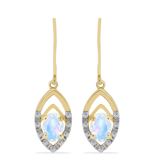 Goldplattierte Silberohrringe mit Regenbogenmondstein und weißem Topas