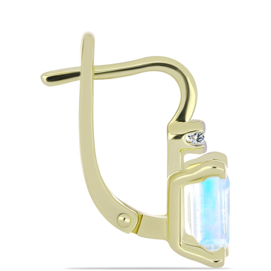 Goldplattierte Silberohrringe mit Regenbogenmondstein und weißem Topas