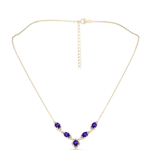 Goldplattierte Silberhalskette mit marokkanischem Amethyst und weißem Topas