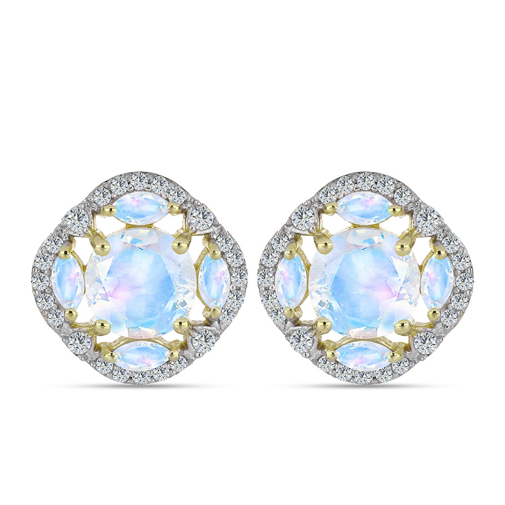 Goldplattierte Silberohrringe mit Regenbogenmondstein