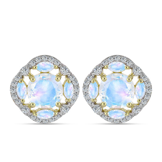 Goldplattierte Silberohrringe mit Regenbogenmondstein