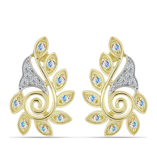 Goldplattierte Silberohrringe mit Eis-Moissanit und weißem Topas