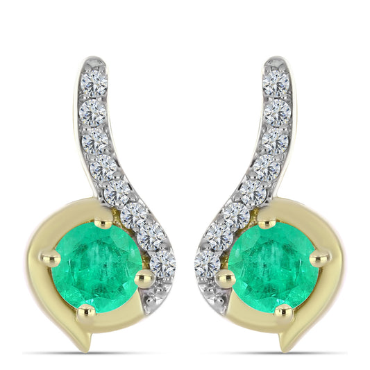 Goldplattierte Silberohrringe mit kolumbianischem Smaragd und weißem Diamant