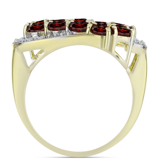 Goldplattierter Silberring mit Barton Granat und weißem Topas