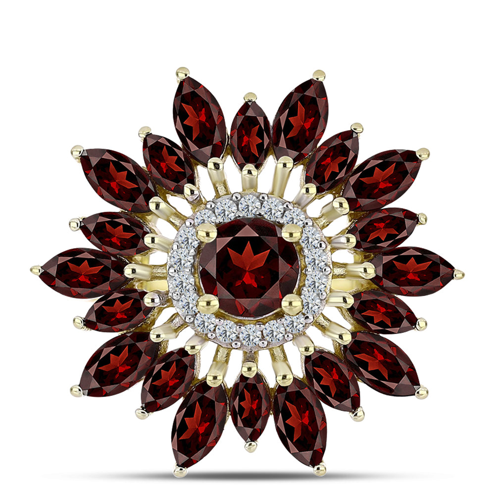 Goldplattierter Silberring mit Barton Granat und weißem Topas