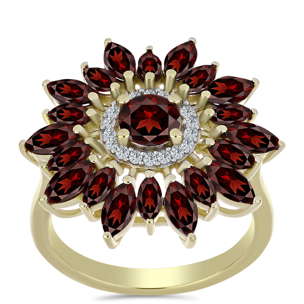 Goldplattierter Silberring mit Barton Granat und weißem Topas