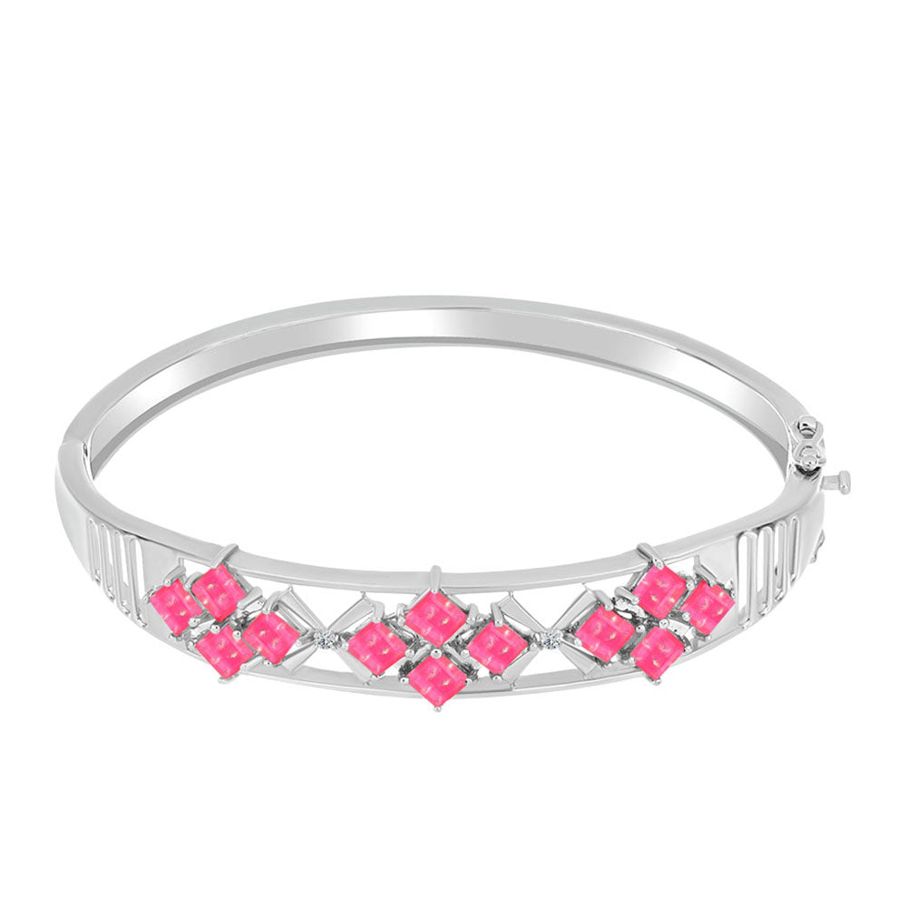 Silberarmreif mit rosa Opal aus Lega Dembi und weißem Topas 1 