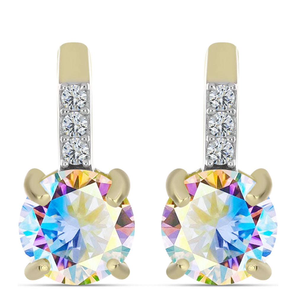 Goldplattierte Silberohrringe mit Eis-Moissanit und weißem Topas 1 