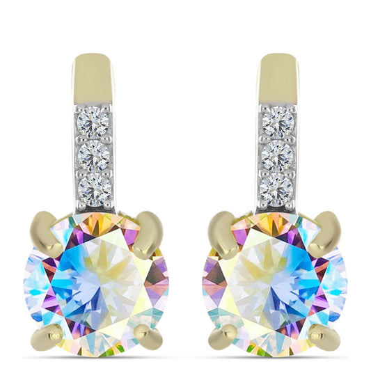 Goldplattierte Silberohrringe mit Eis-Moissanit und weißem Topas