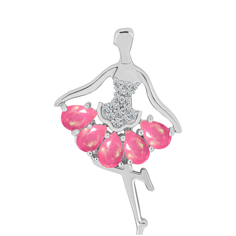 Silberbrosche mit rosa Opal aus Lega Dembi und weißem Topas