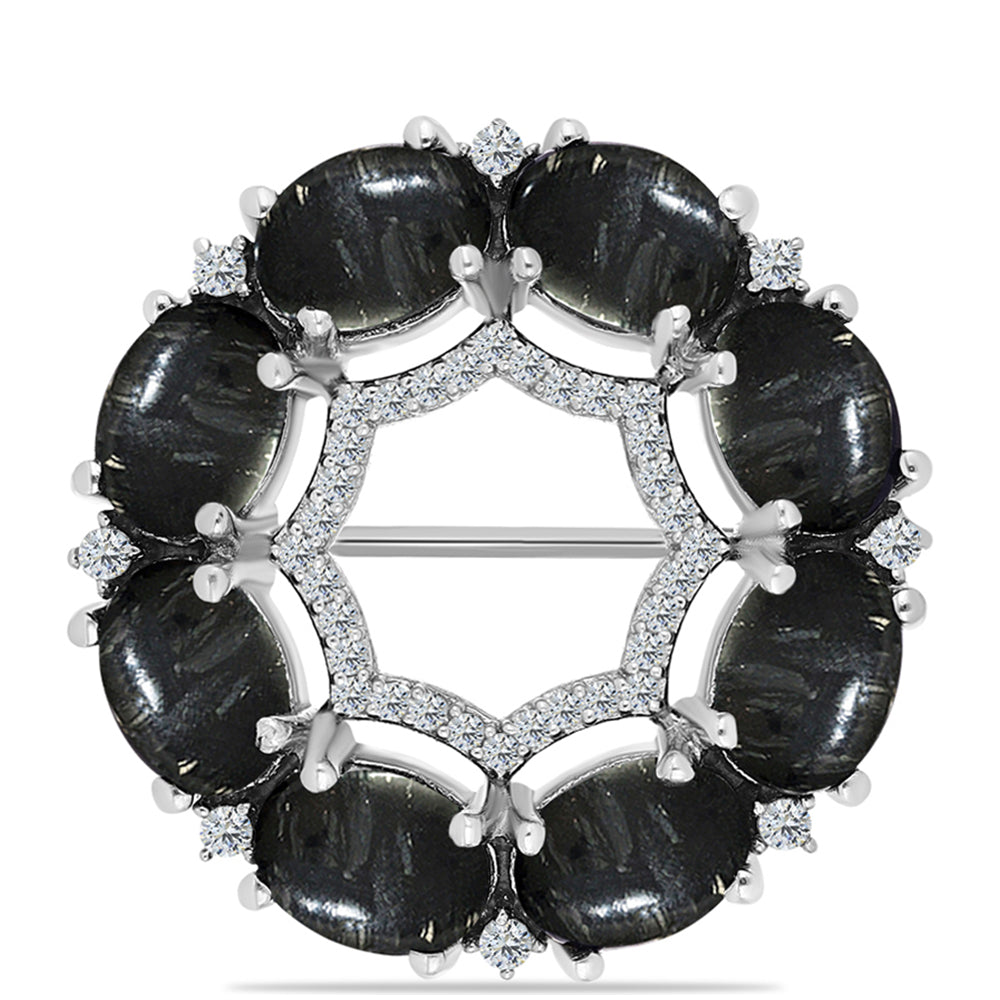 Silberbrosche mit Picasso Jaspis und weißem Topas 1 