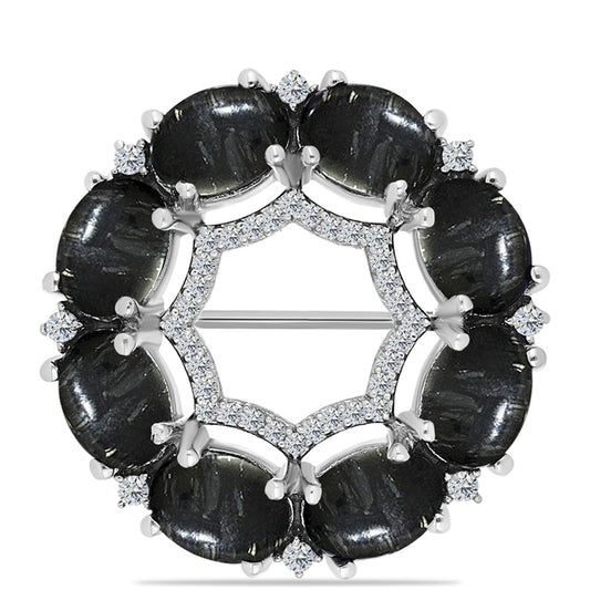 Silberbrosche mit Picasso Jaspis und weißem Topas