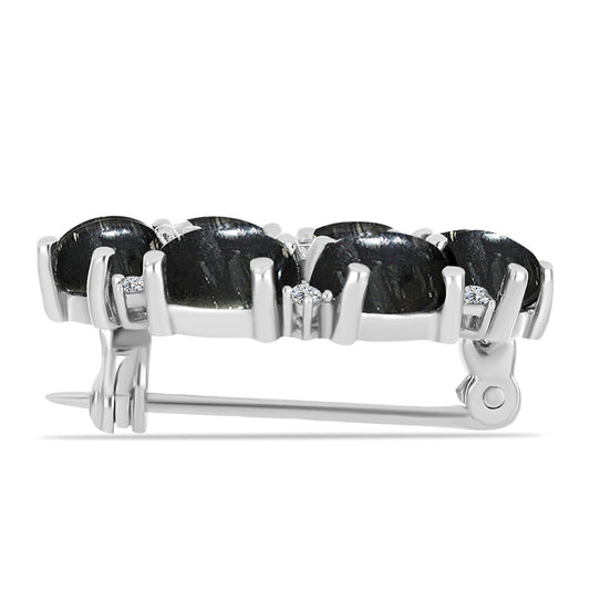 Silberbrosche mit Picasso Jaspis und weißem Topas