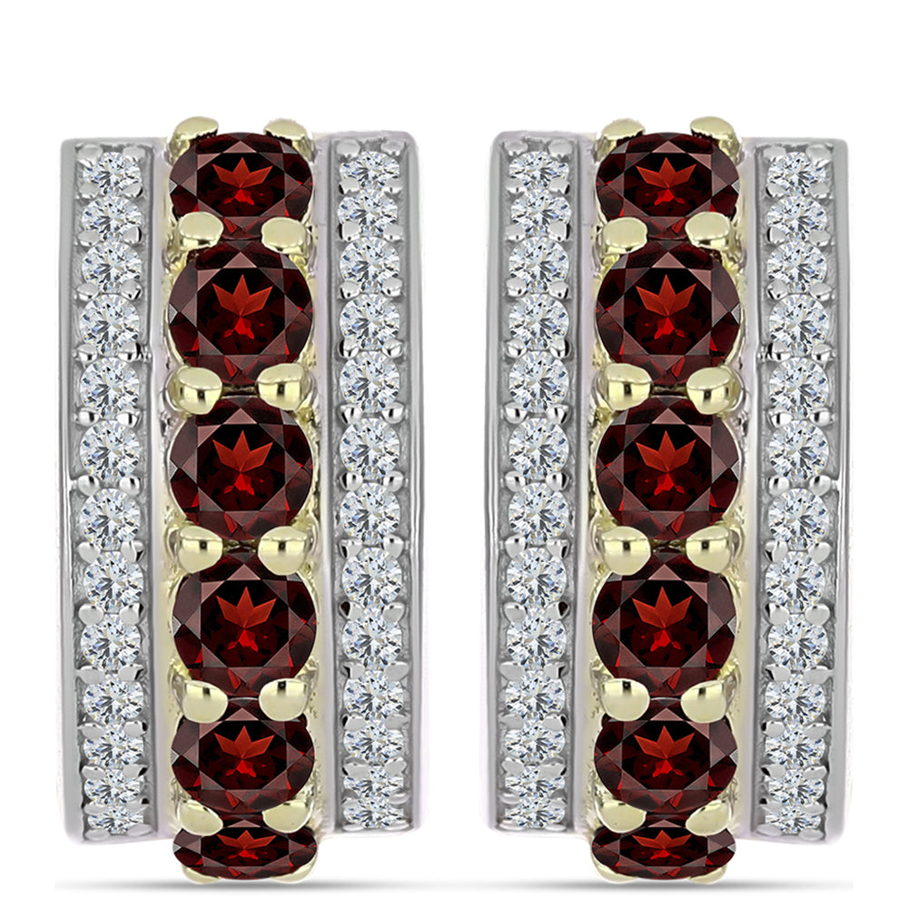 Goldplattierte Silberohrringe mit Barton Granat und weißem Topas