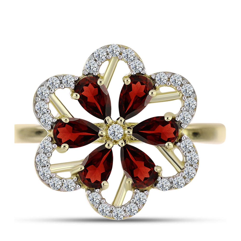 Goldplattierter Silberring mit Barton Granat und weißem Topas