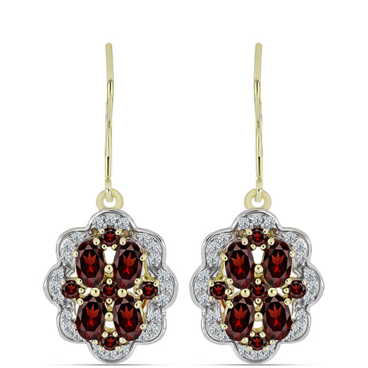 Goldplattierte Silberohrringe mit Barton Granat und weißem Topas