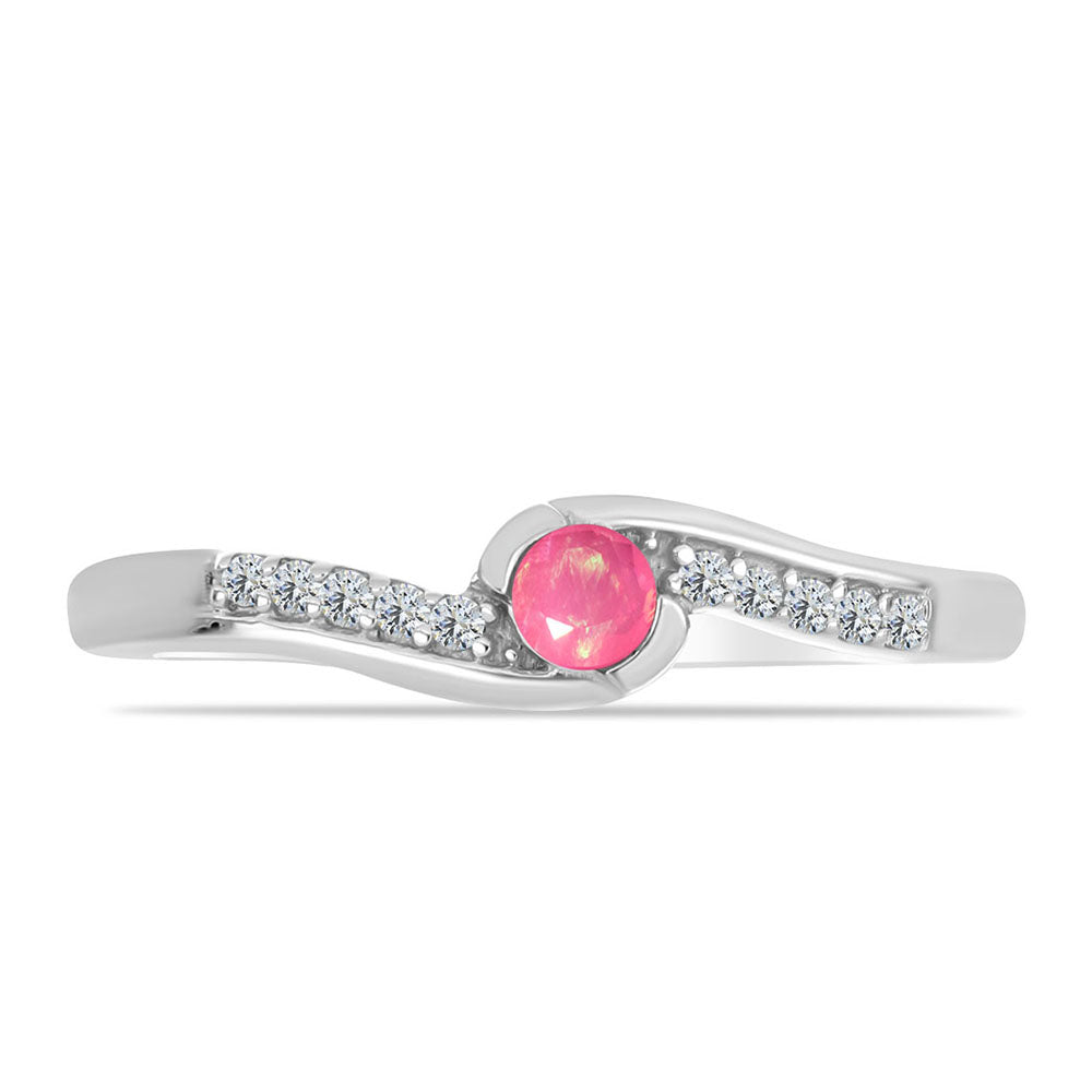 Silberring mit rosa Opal aus Lega Dembi und weißem Topas 1 