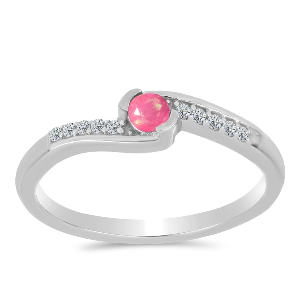 Silberring mit rosa Opal aus Lega Dembi und weißem Topas 3 