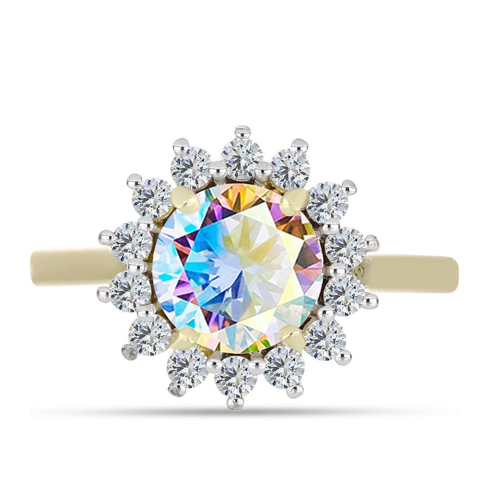 Goldplattierter Silberring mit Eis-Moissanit und weißem Topas 1 