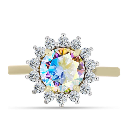 Goldplattierter Silberring mit Eis-Moissanit und weißem Topas