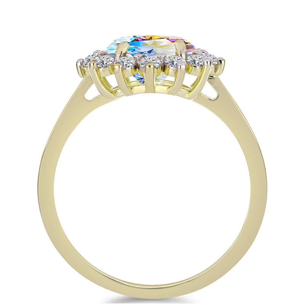 Goldplattierter Silberring mit Eis-Moissanit und weißem Topas