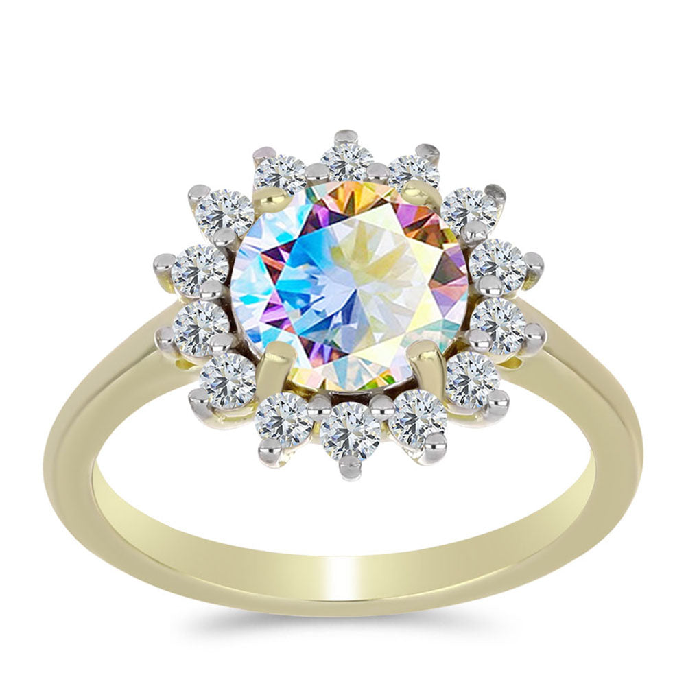 Goldplattierter Silberring mit Eis-Moissanit und weißem Topas 3 