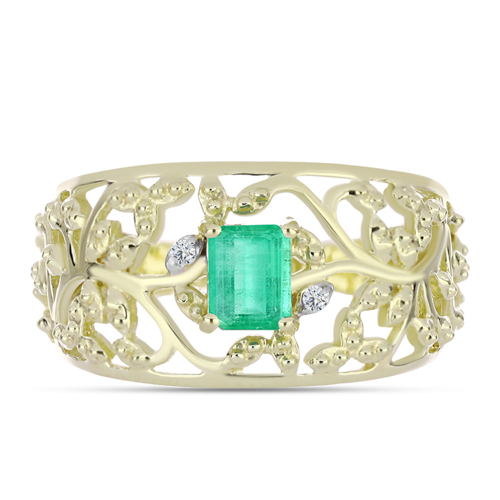 Goldplattierter Silberring mit kolumbianischem Smaragd und weißem Diamant