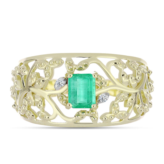Goldplattierter Silberring mit kolumbianischem Smaragd und weißem Diamant