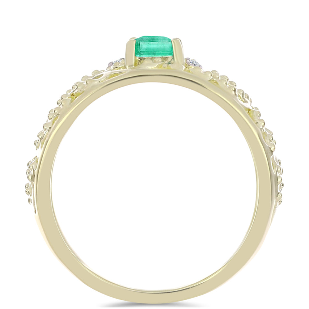 Goldplattierter Silberring mit kolumbianischem Smaragd und weißem Diamant