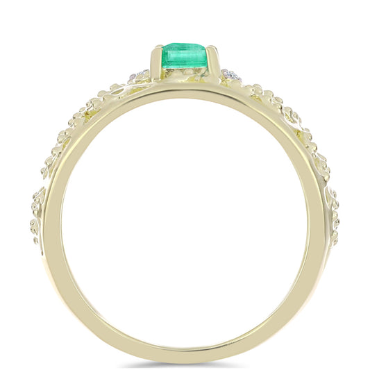 Goldplattierter Silberring mit kolumbianischem Smaragd und weißem Diamant