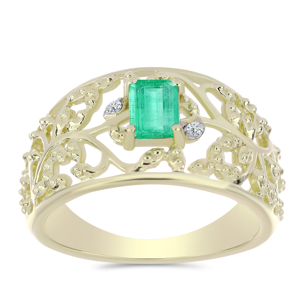 Goldplattierter Silberring mit kolumbianischem Smaragd und weißem Diamant