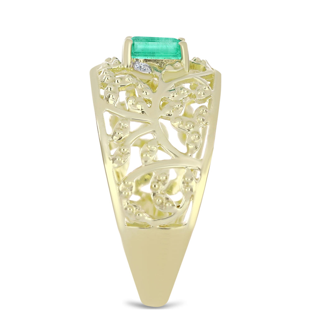 Goldplattierter Silberring mit kolumbianischem Smaragd und weißem Diamant 4 