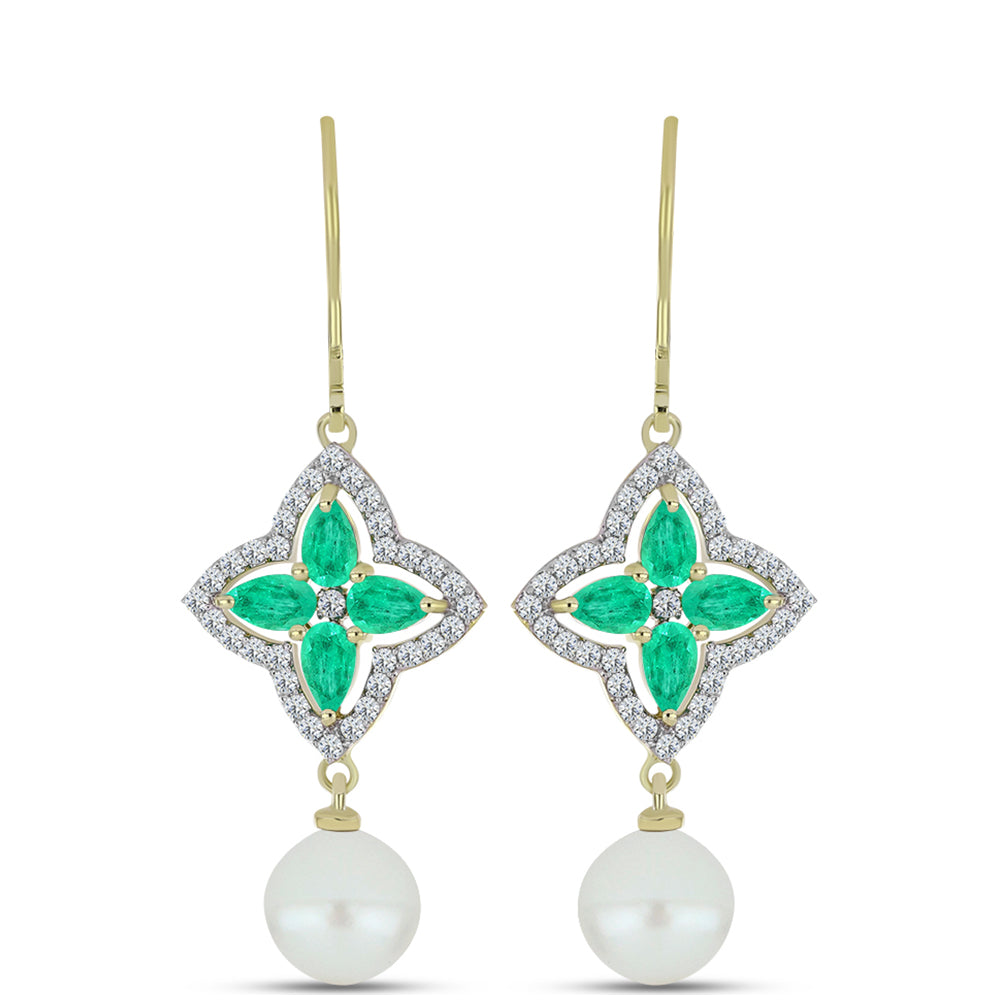 Goldplattierte Silberohrringe mit kolumbianischem Smaragd und weißer Süßwasserperle 1 