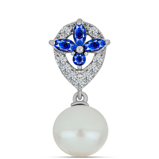 Silberanhänger mit australischem blauem Saphir und weißer Süßwasserperle