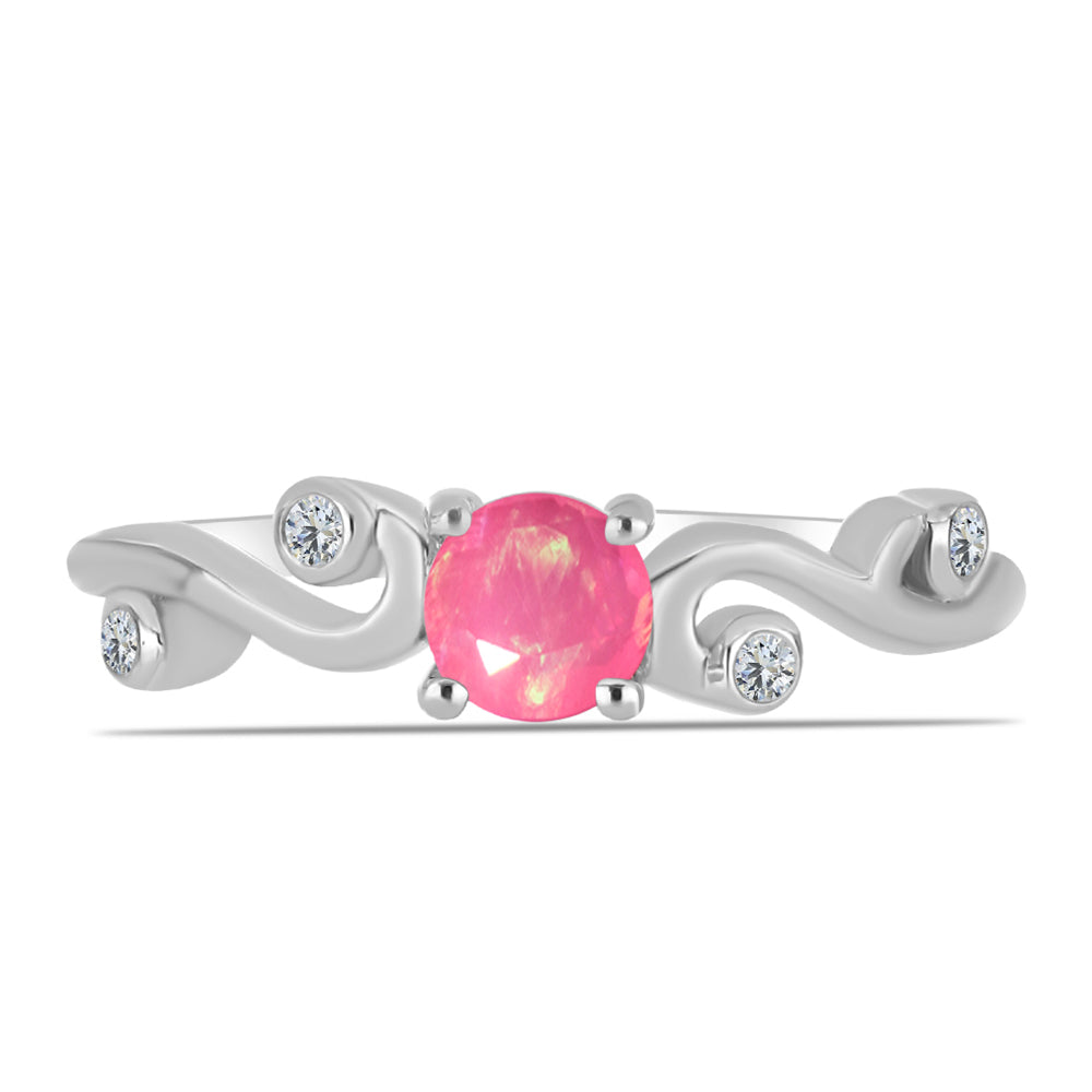 Silberring mit rosa Opal aus Lega Dembi und weißem Topas 1 