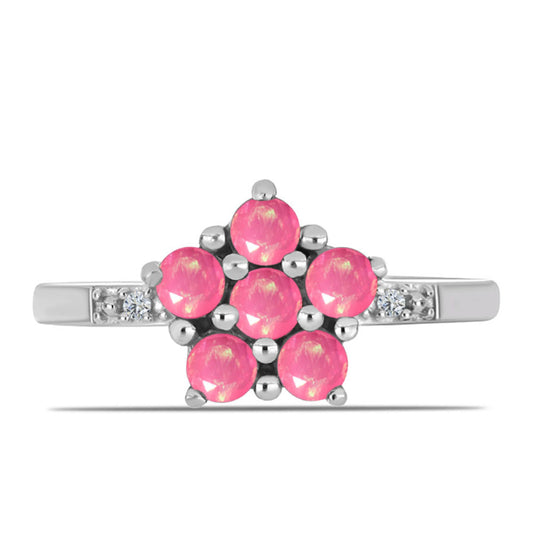 Silberring mit rosa Opal aus Lega Dembi und weißem Topas