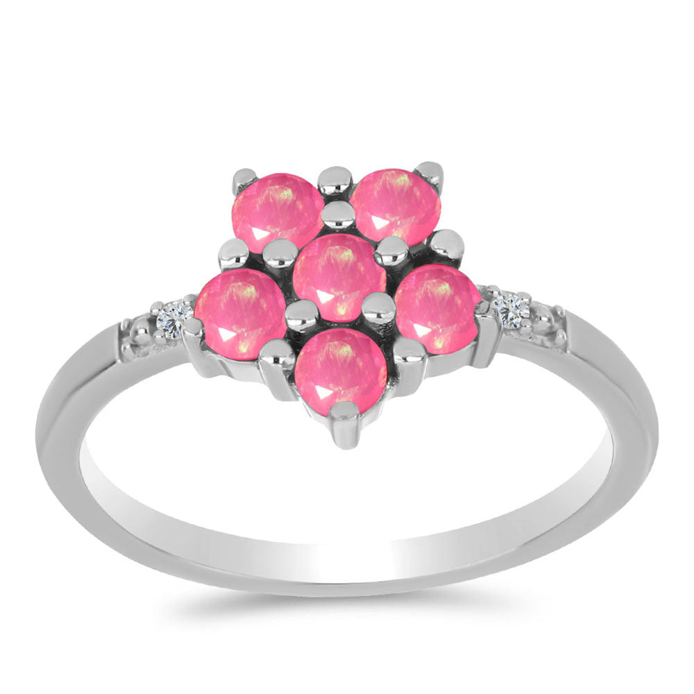 Silberring mit rosa Opal aus Lega Dembi und weißem Topas