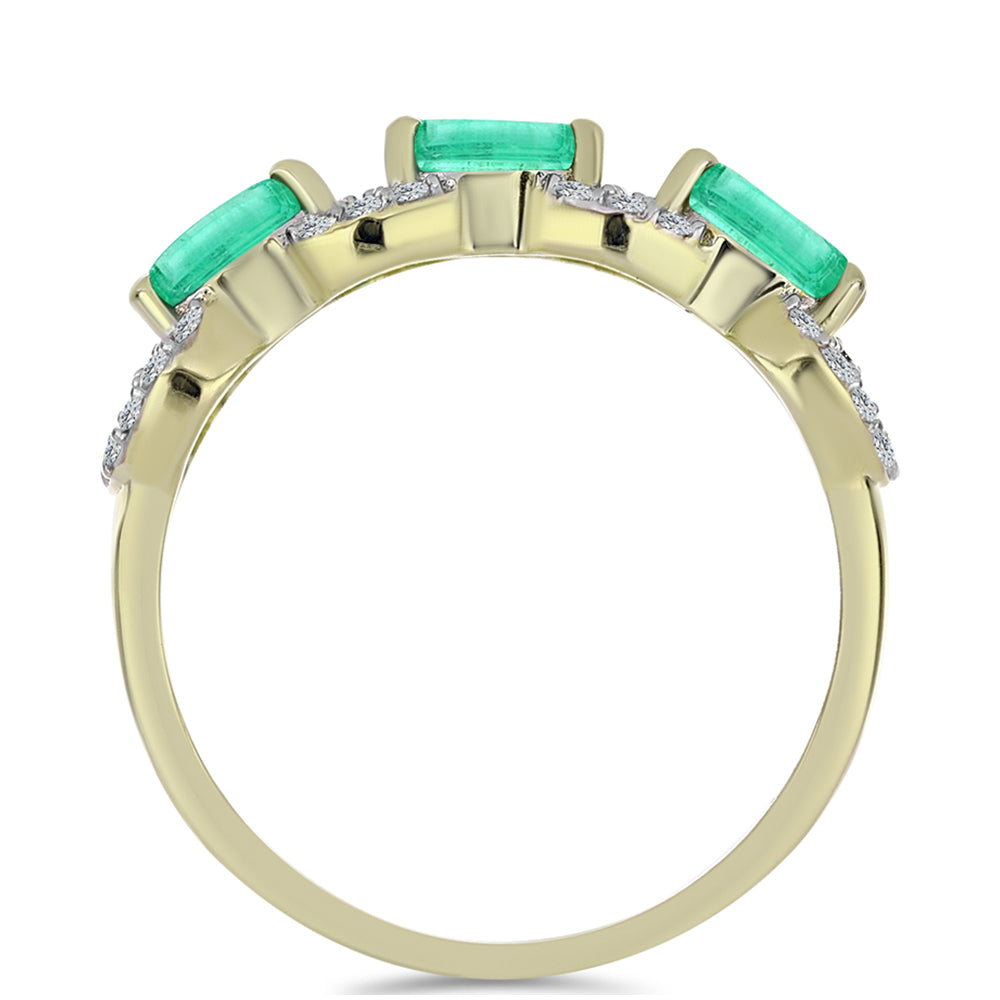 Goldplattierter Silberring mit kolumbianischem Smaragd und weißem Diamant