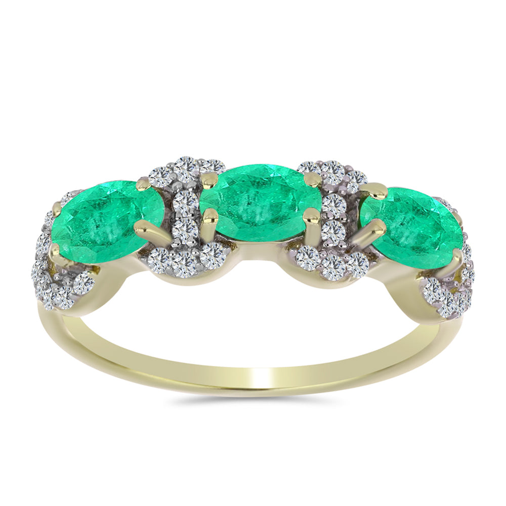 Goldplattierter Silberring mit kolumbianischem Smaragd und weißem Diamant