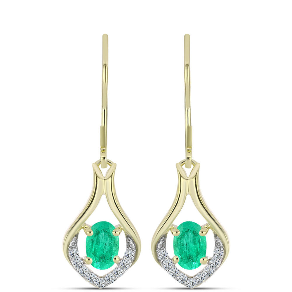 Goldplattierte Silberohrringe mit kolumbianischem Smaragd und weißem Diamant