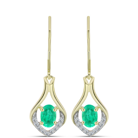 Goldplattierte Silberohrringe mit kolumbianischem Smaragd und weißem Diamant