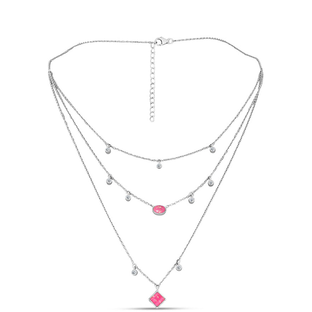Silberhalskette mit rosa Opal aus Lega Dembi und weißem Topas 1 