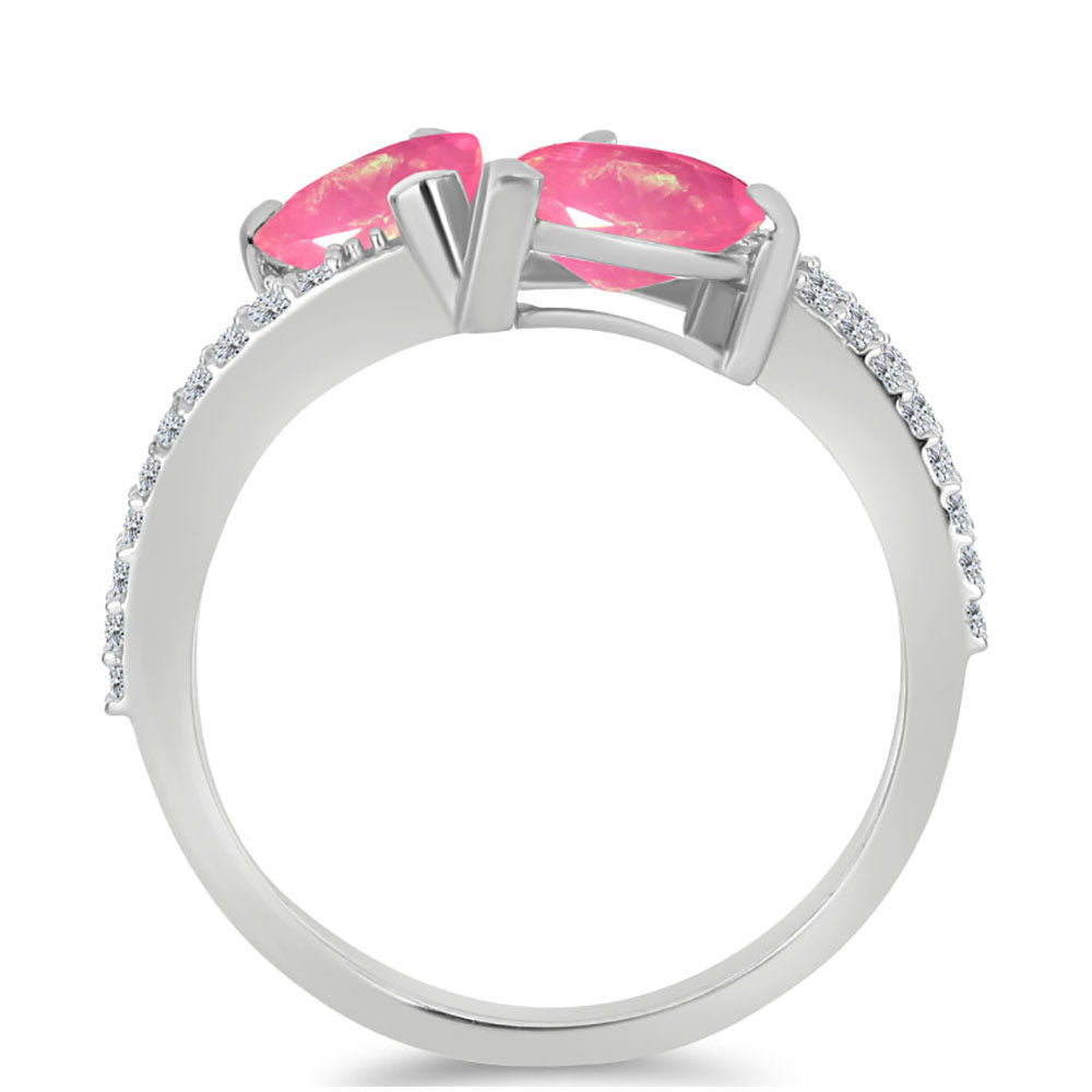 Silberring mit rosa Opal aus Lega Dembi und weißem Topas 2 