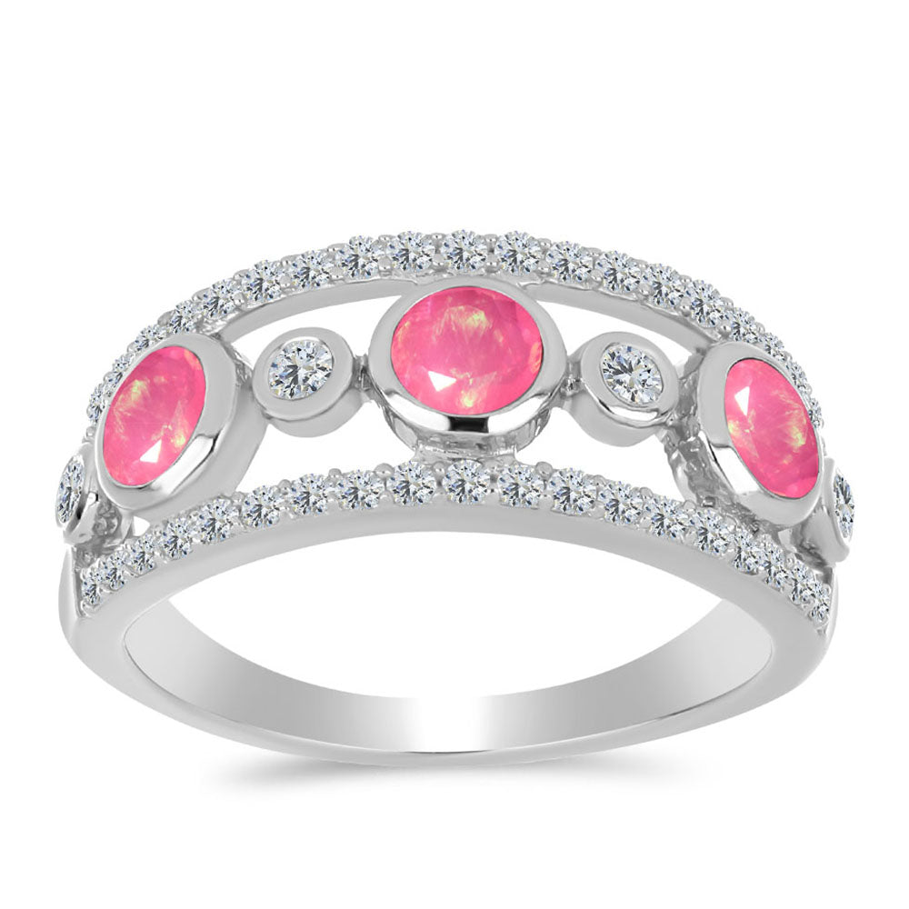 Silberring mit rosa Opal aus Lega Dembi und weißem Topas