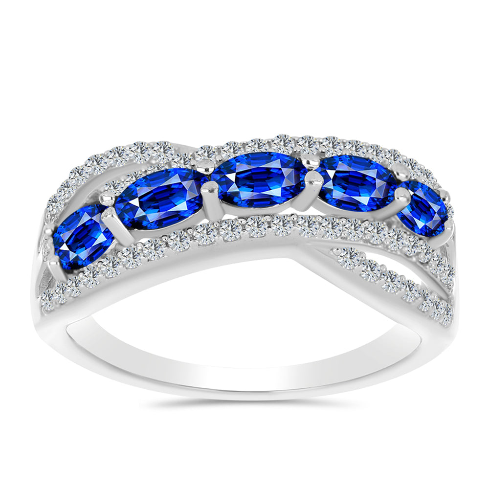 Silberring mit australischem blauem Saphir und weißem Topas 3 