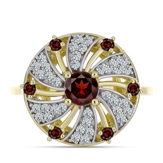 Goldplattierter Silberring mit Barton Granat und weißem Topas