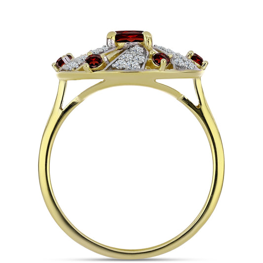 Goldplattierter Silberring mit Barton Granat und weißem Topas