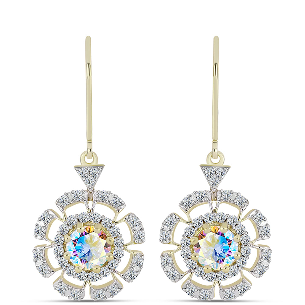 Goldplattierte Silberohrringe mit Eis-Moissanit und weißem Topas