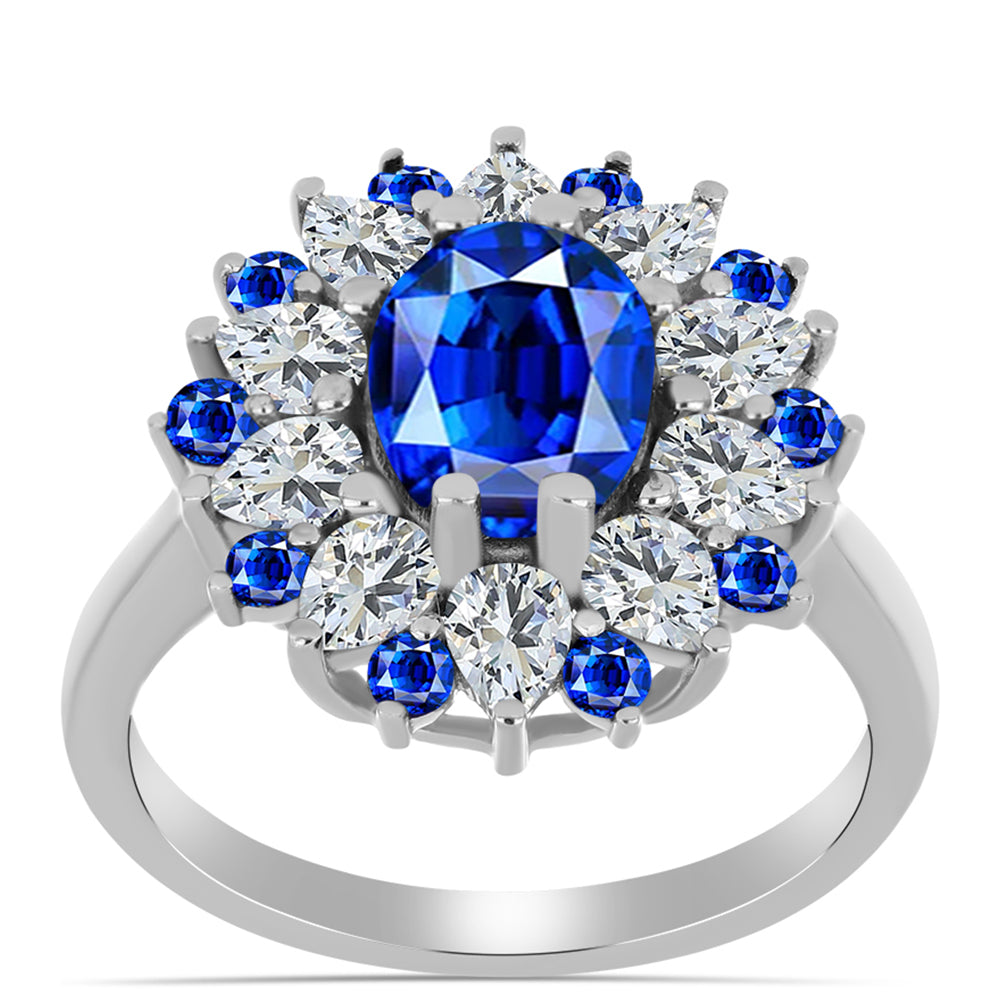 Silberring mit australischem blauem Saphir und weißem Topas