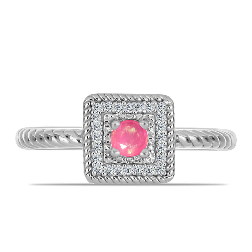 Silberring mit rosa Opal aus Lega Dembi und weißem Topas 1 